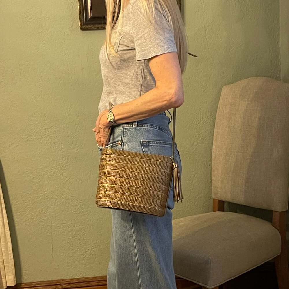 Sharif Vintage Gold  Structured Mesh /Leather Crossbody/Shoulder Bag-Made In USA